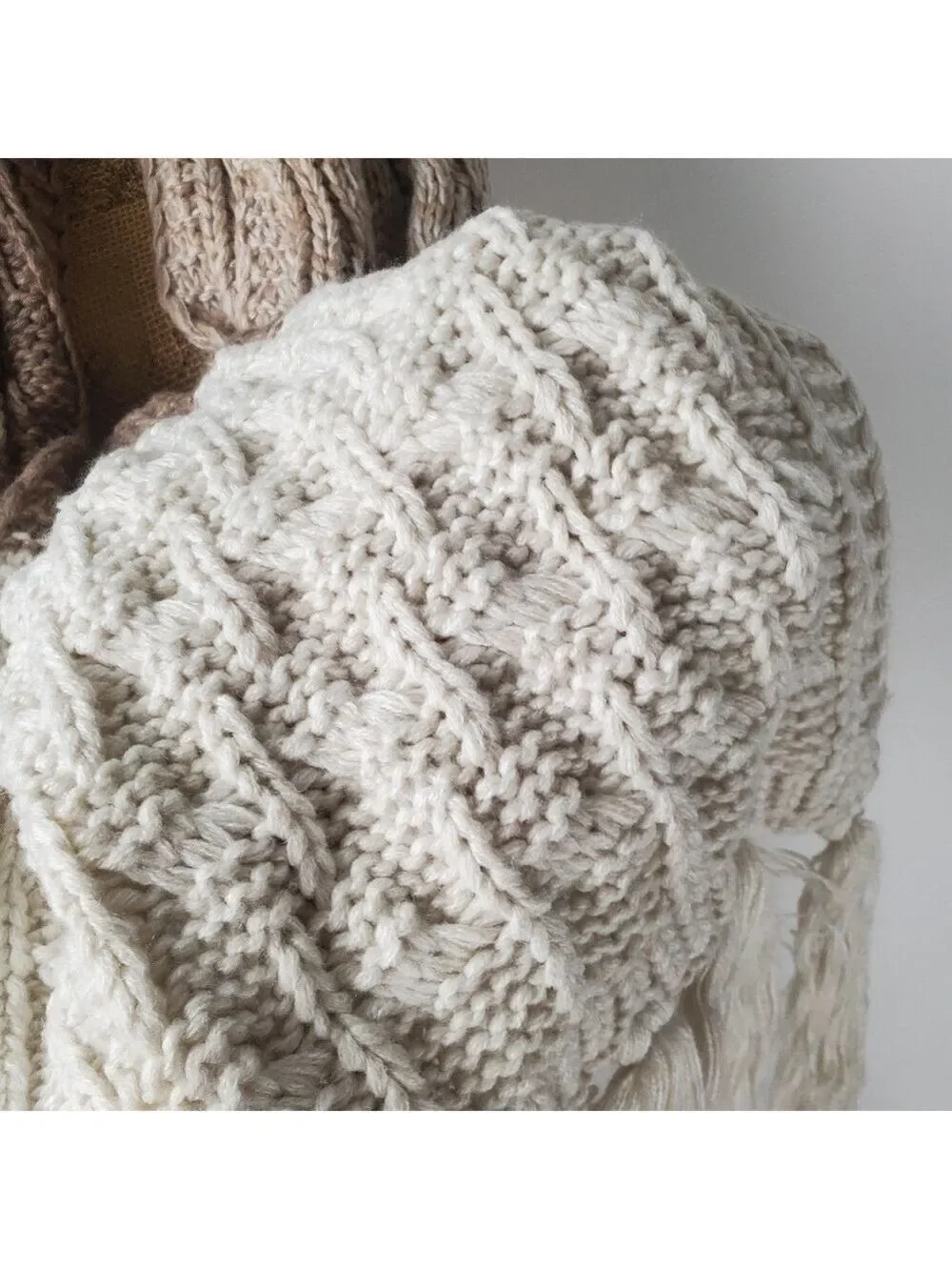 Treasure & Bond Cable Knit Scarf Or Accent Throw Cream Brown